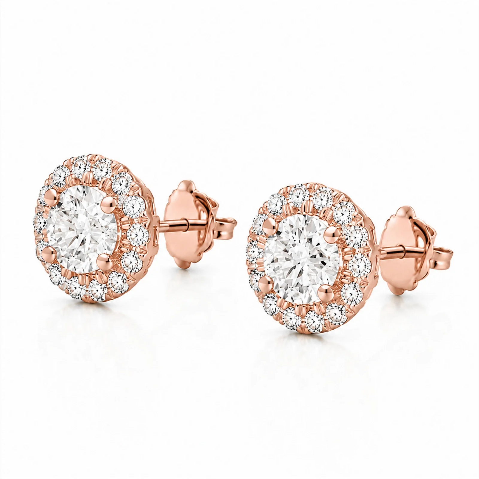 Round Halo Lab-Grown Diamond Stud Earrings - Rose