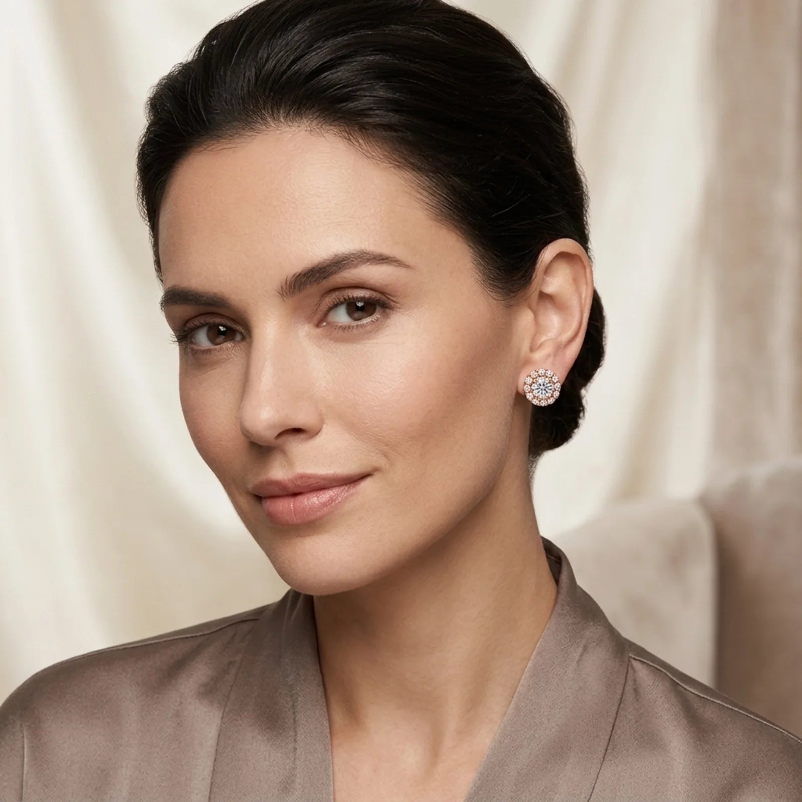Round Halo Lab-Grown Diamond Stud Earrings - Rose
