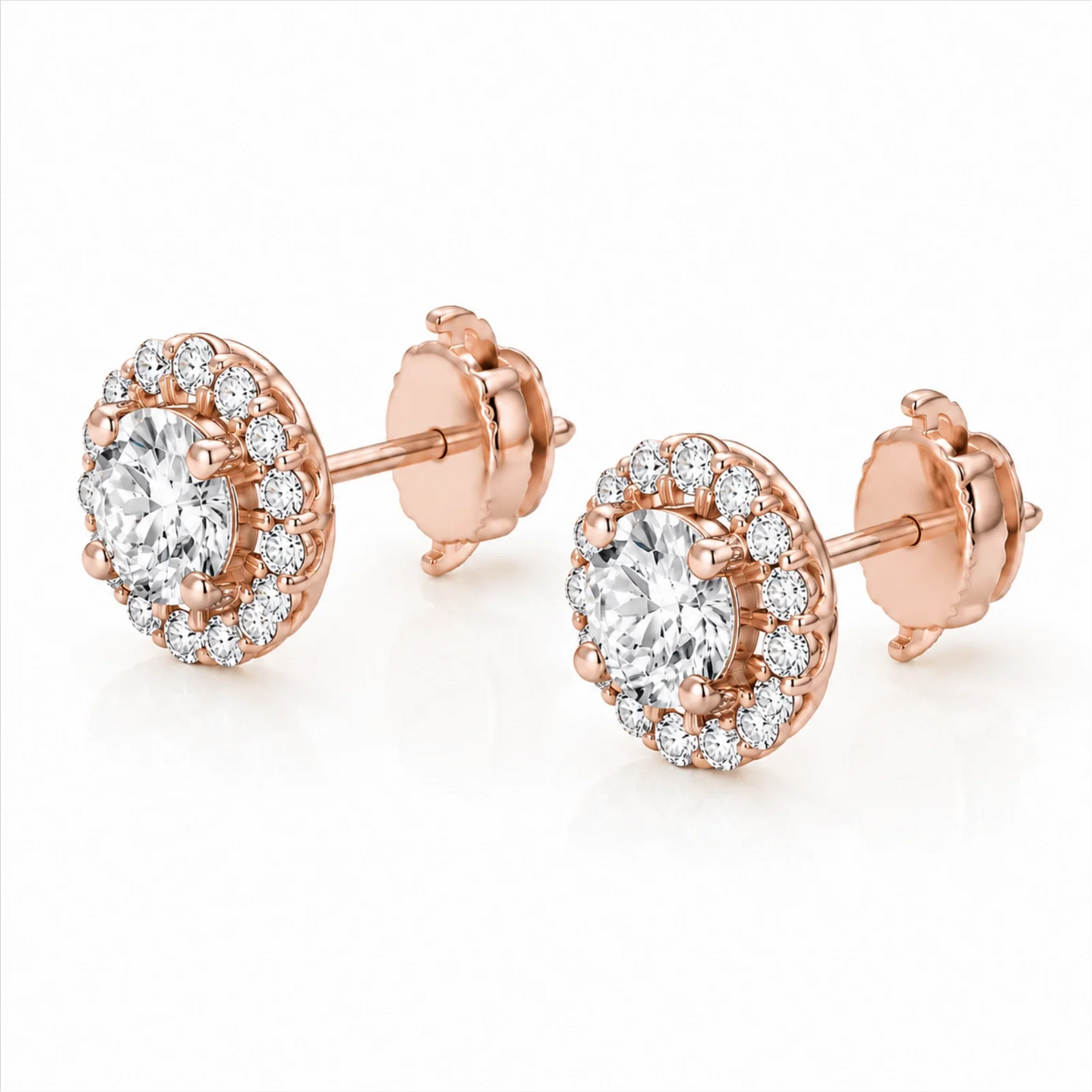 Round Halo Lab-Grown Diamond Stud Earrings - Rose
