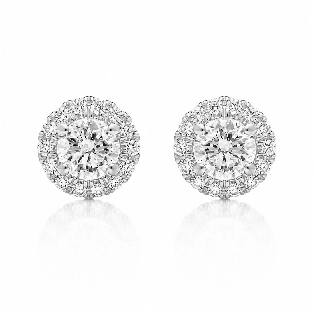 Round Halo Lab-Grown Diamond Stud Earrings - White Gold