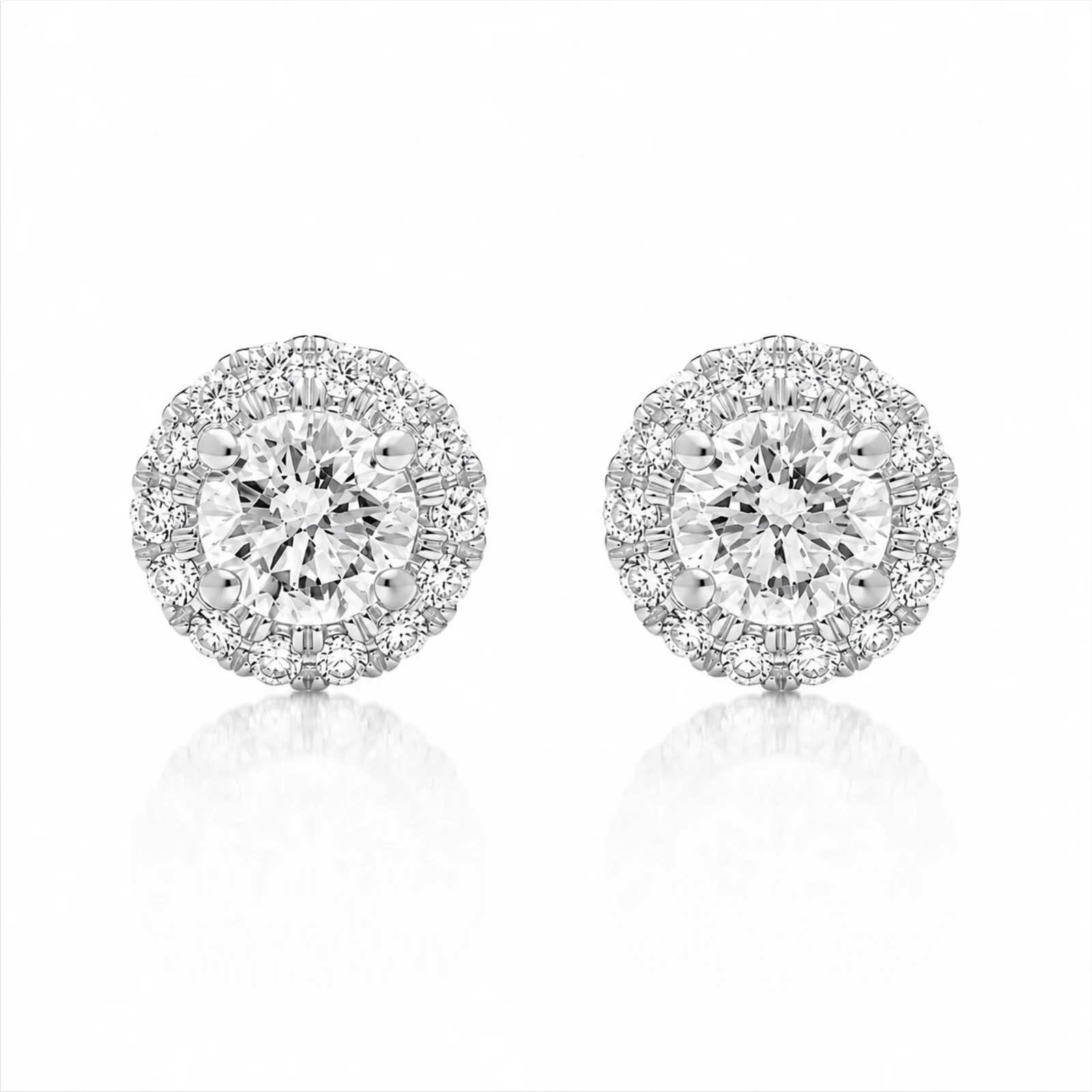 Round Halo Lab-Grown Diamond Stud Earrings - White