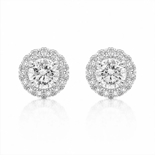 Round Halo Lab-Grown Diamond Stud Earrings - White