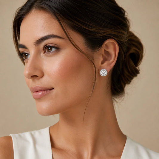 Round Halo Lab-Grown Diamond Stud Earrings - White