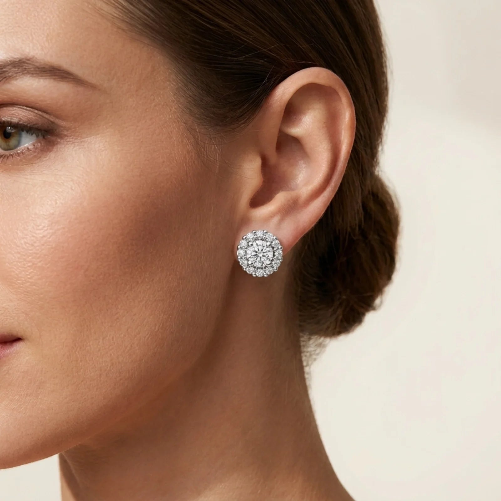 Round Halo Lab-Grown Diamond Stud Earrings - White