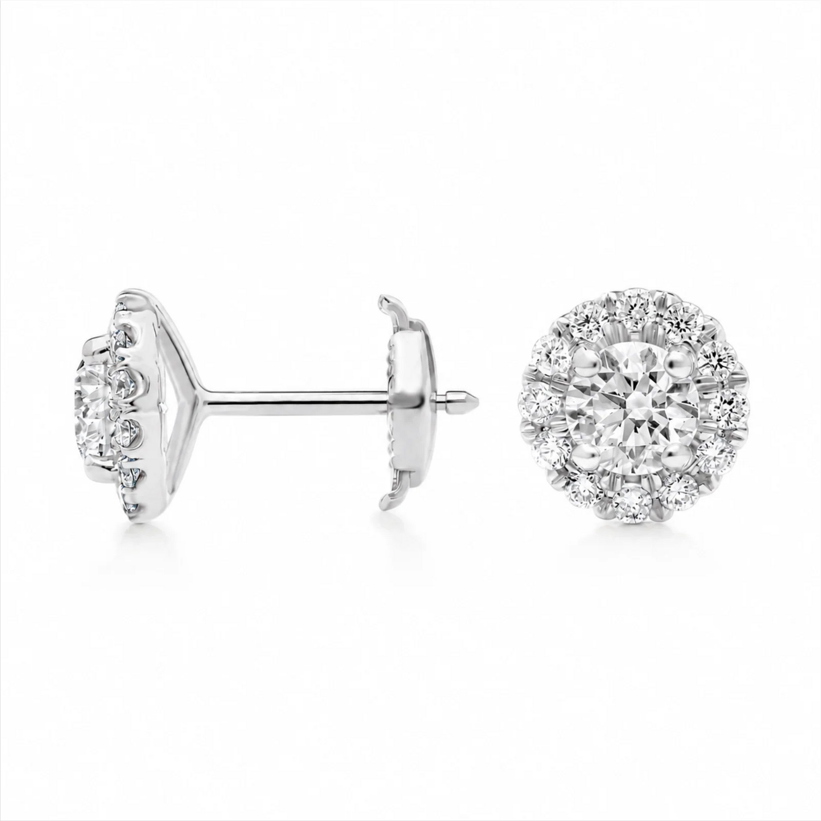 Round Halo Lab-Grown Diamond Stud Earrings - White