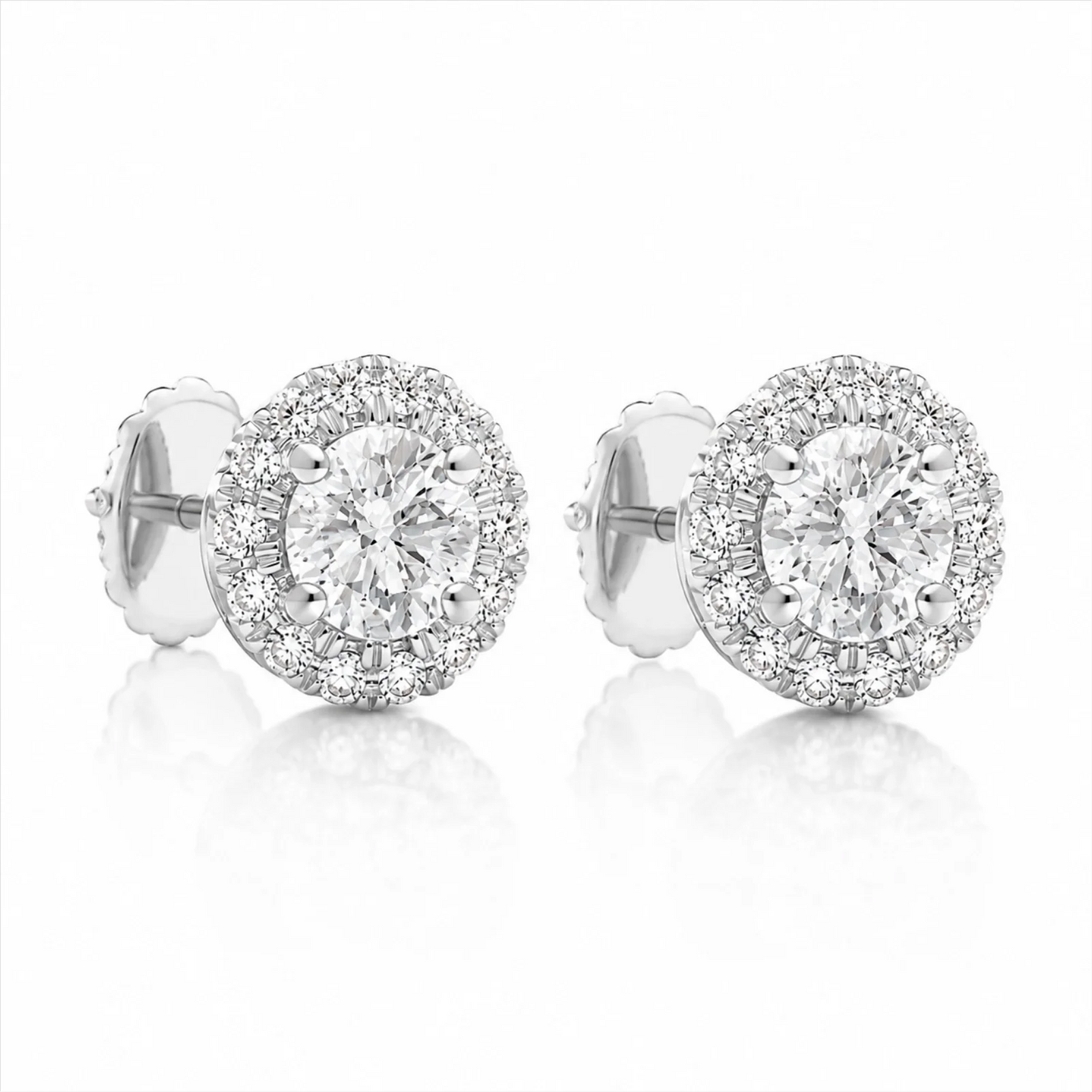 Round Halo Lab-Grown Diamond Stud Earrings - White
