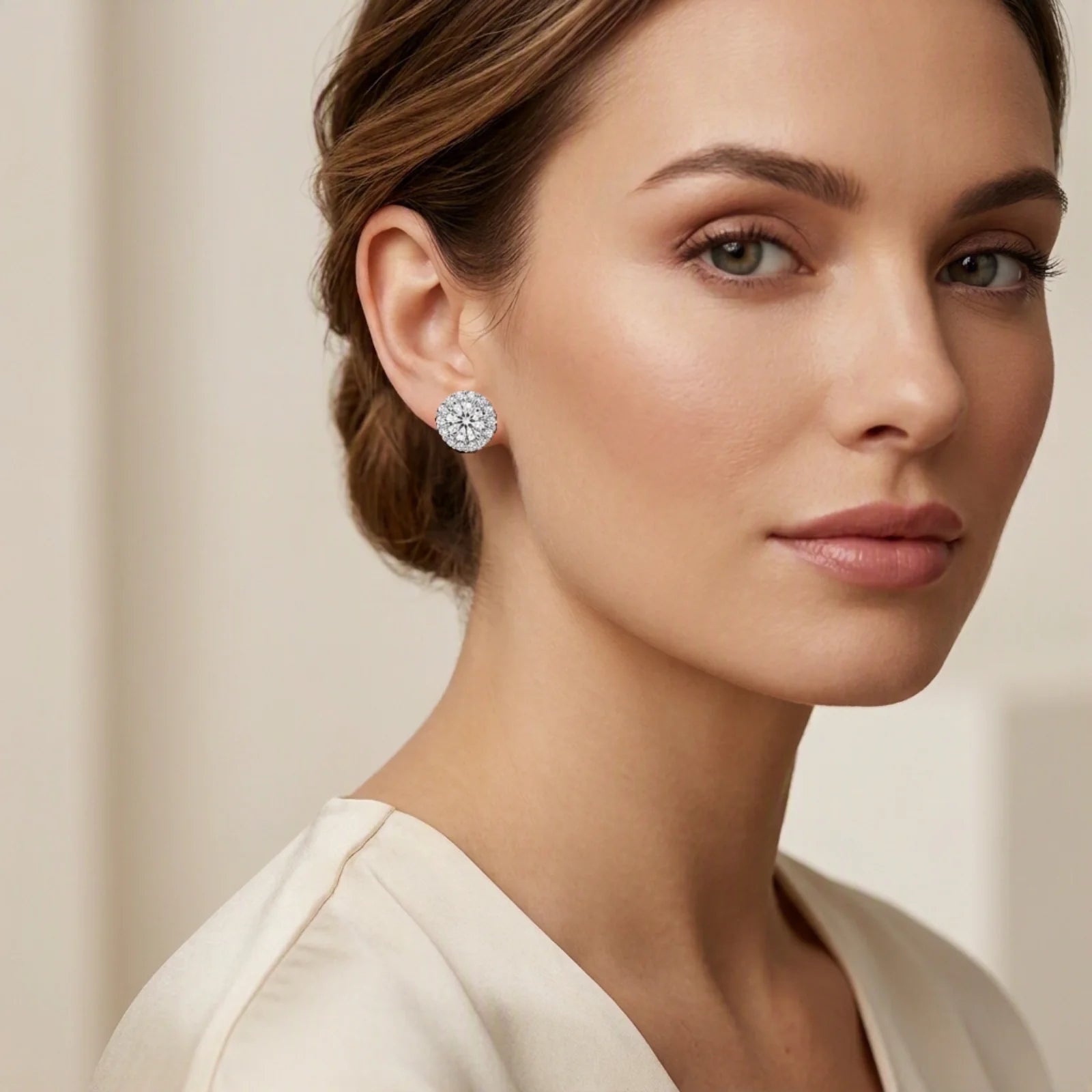 Round Halo Lab-Grown Diamond Stud Earrings - White