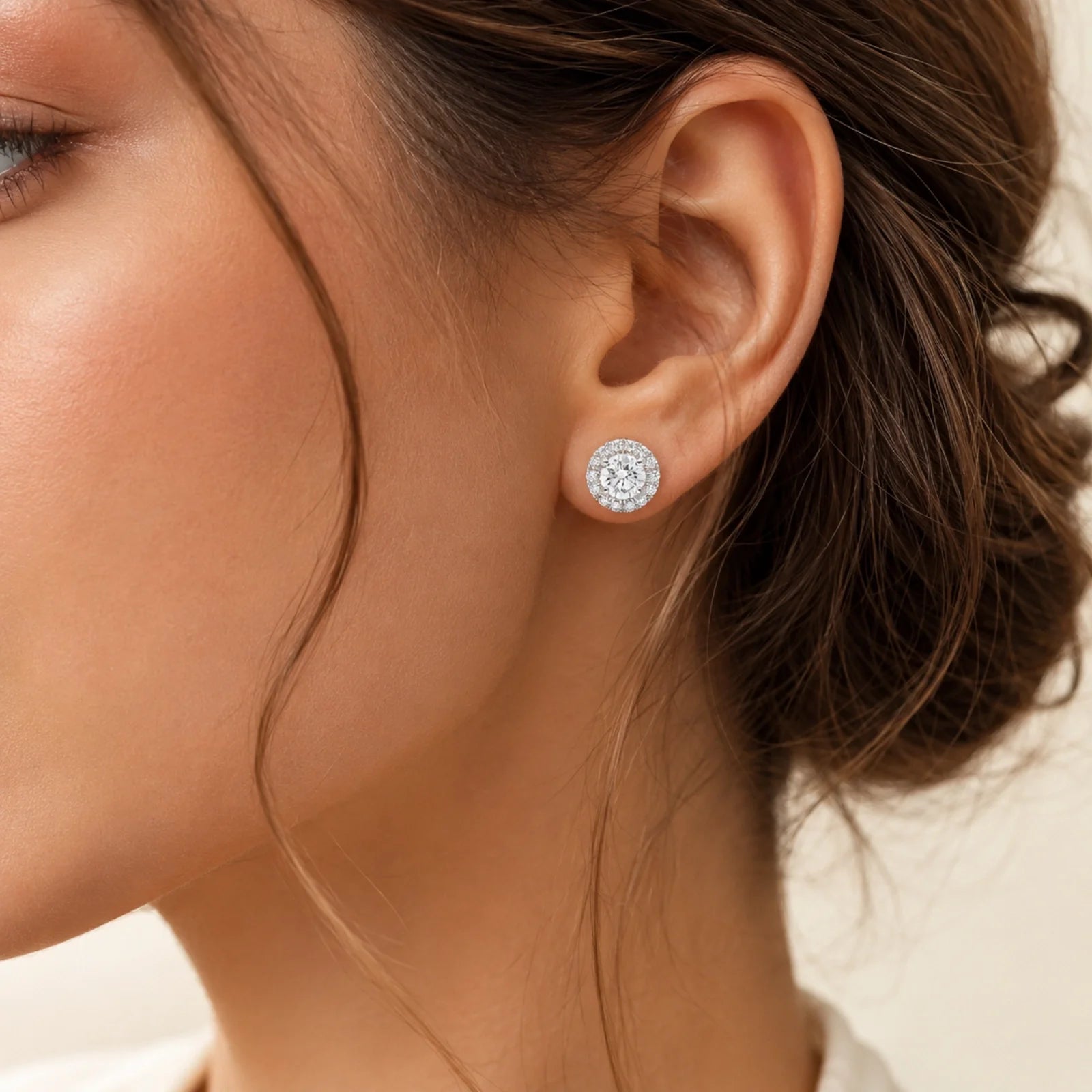 Round Halo Lab-Grown Diamond Stud Earrings - White
