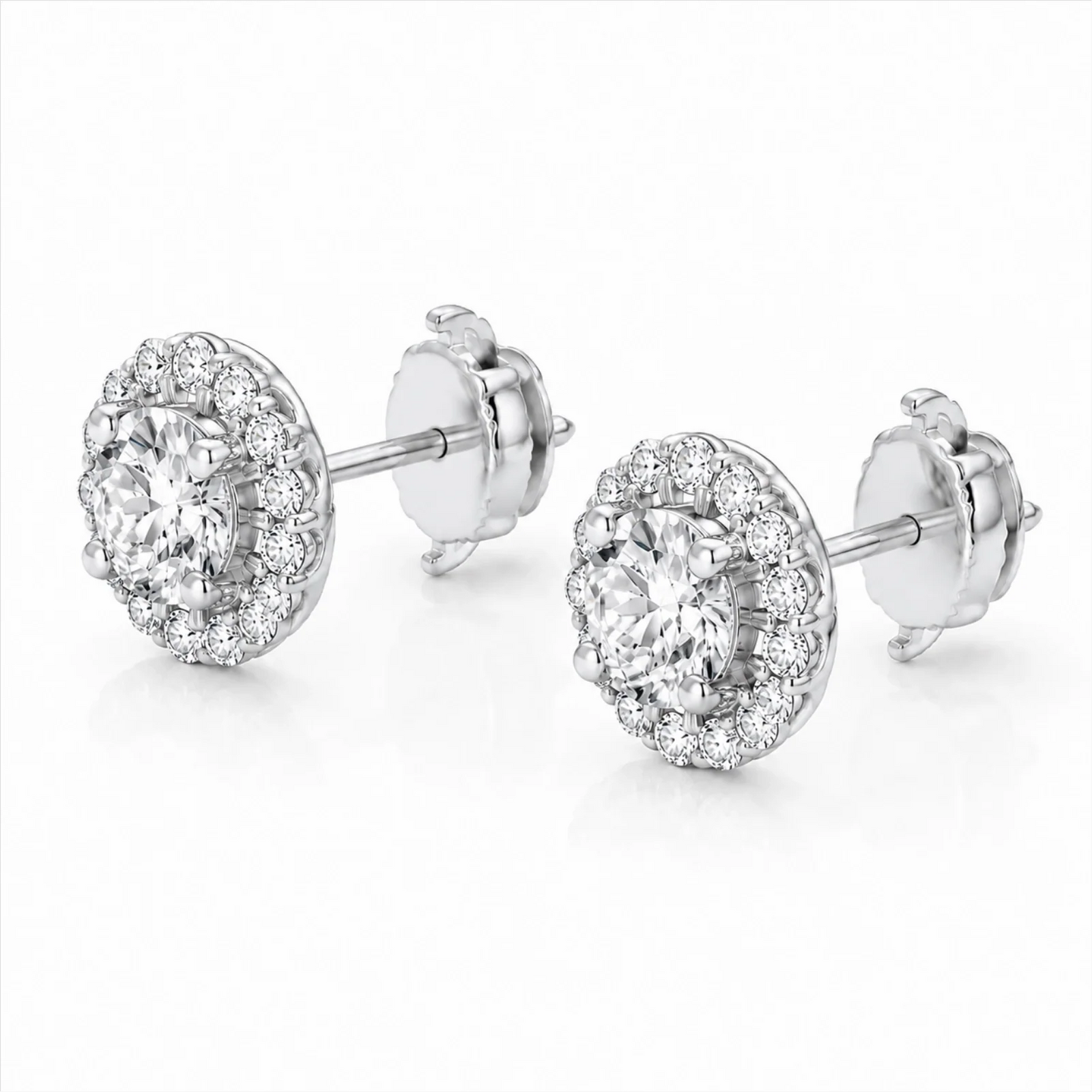 Round Halo Lab-Grown Diamond Stud Earrings - White