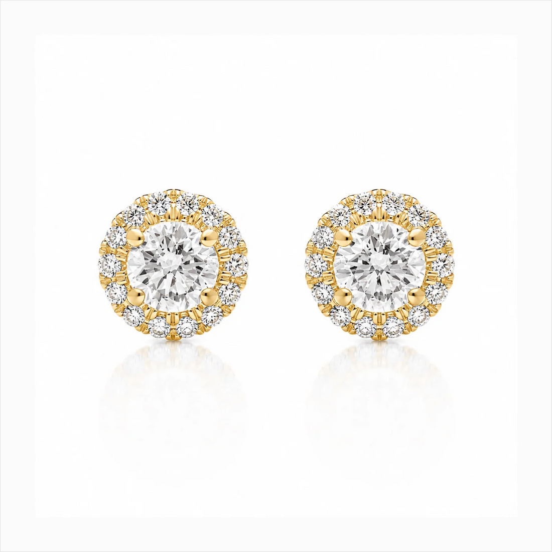 Round Halo Lab-Grown Diamond Stud Earrings - Yellow Gold