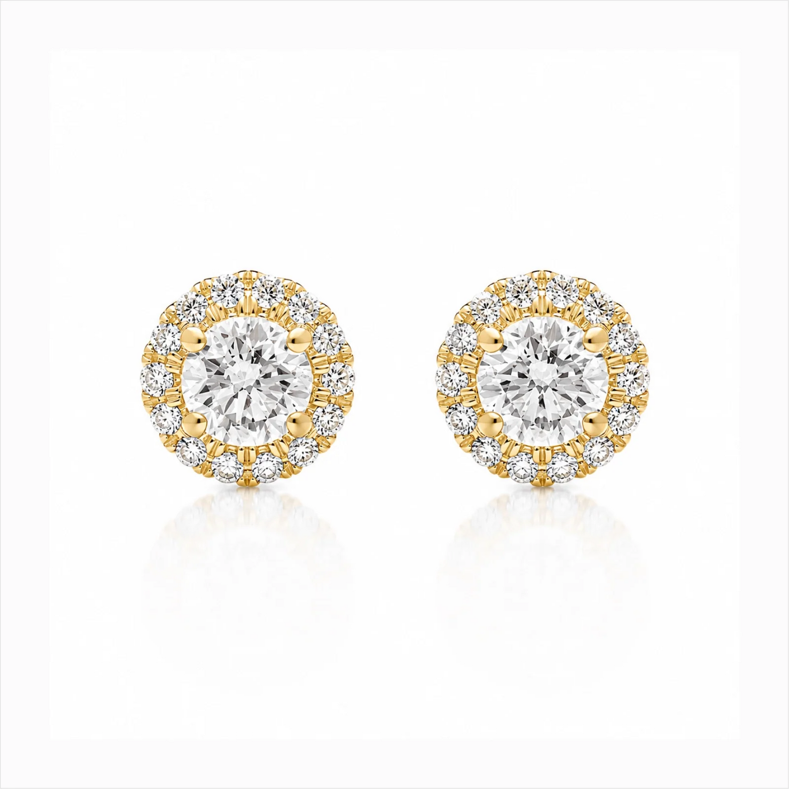 Round Halo Lab-Grown Diamond Stud Earrings - Yellow