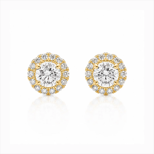 Round Halo Lab-Grown Diamond Stud Earrings - Yellow