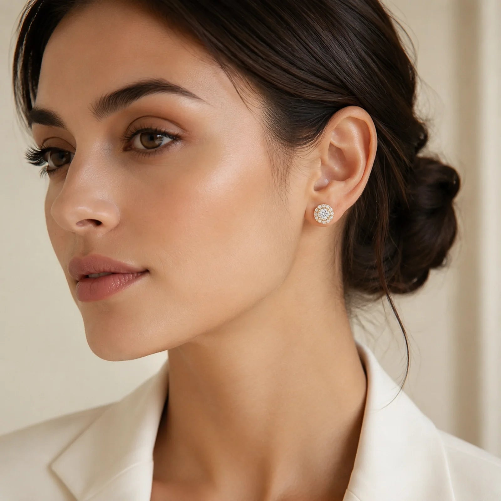 Round Halo Lab-Grown Diamond Stud Earrings - Yellow