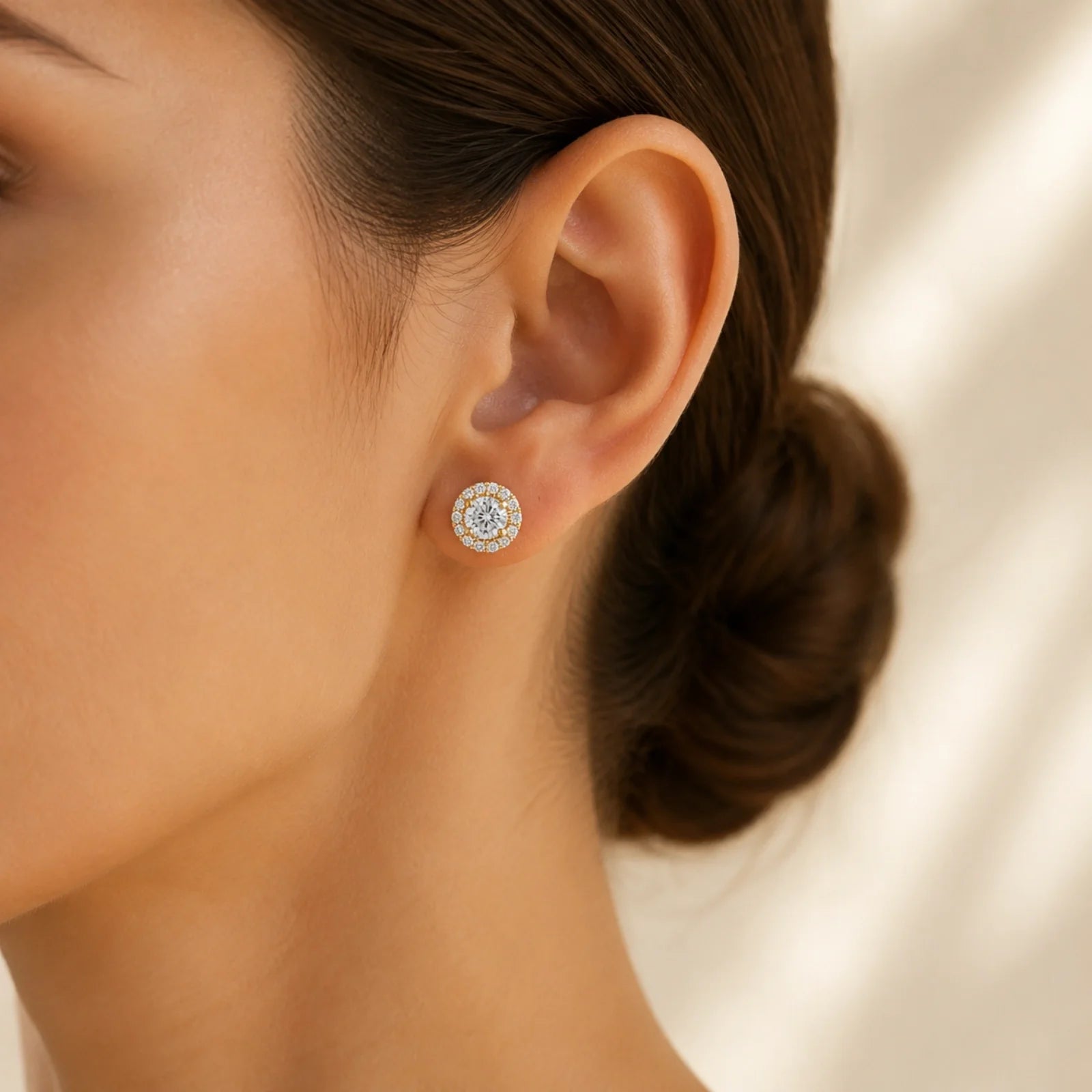 Round Halo Lab-Grown Diamond Stud Earrings - Yellow