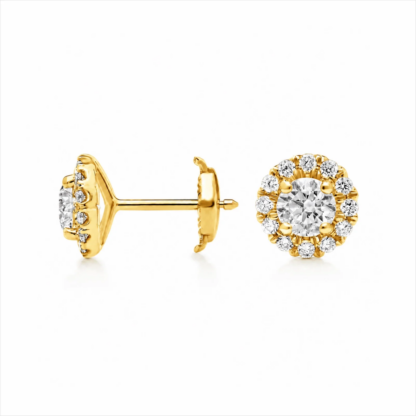 Round Halo Lab-Grown Diamond Stud Earrings - Yellow