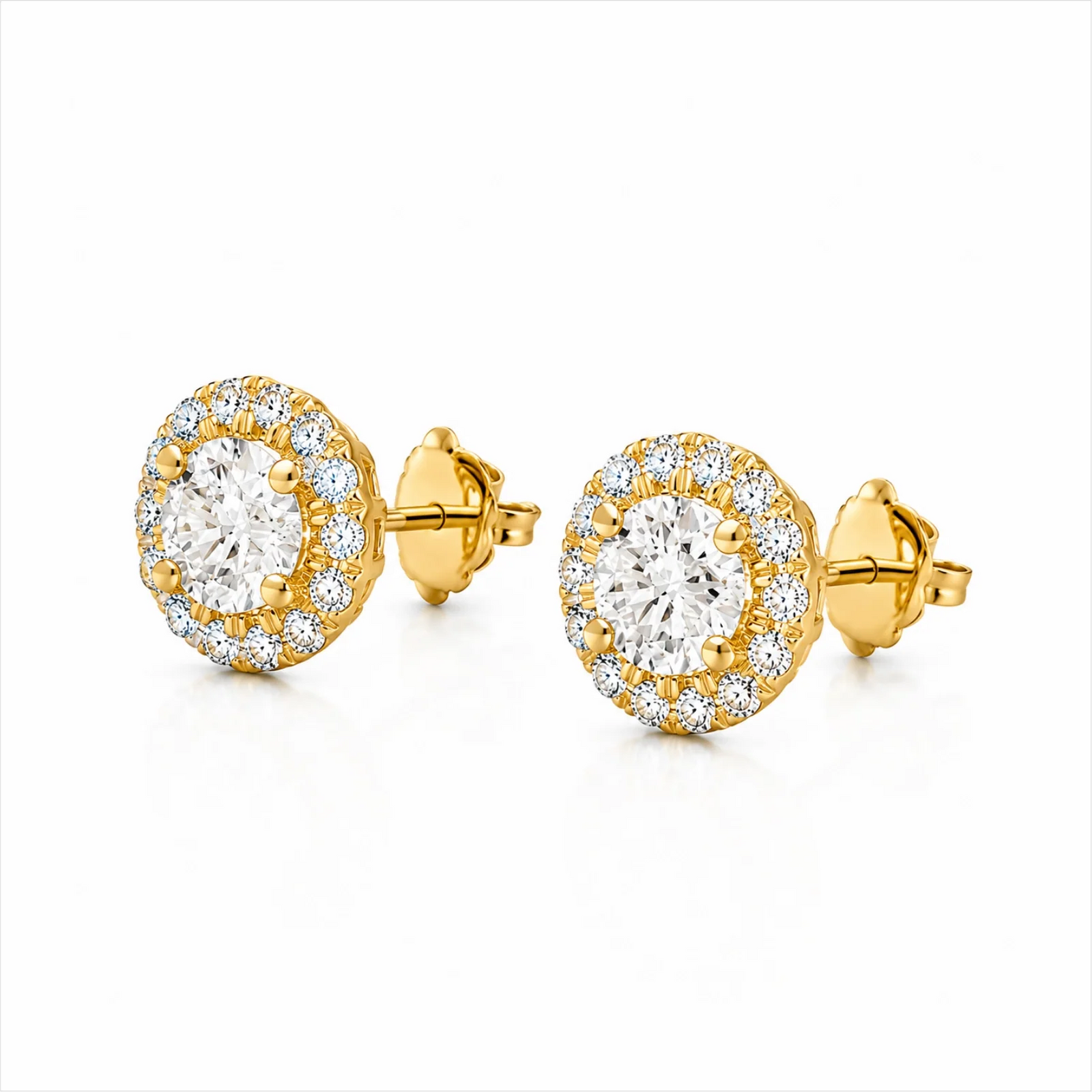 Round Halo Lab-Grown Diamond Stud Earrings - Yellow