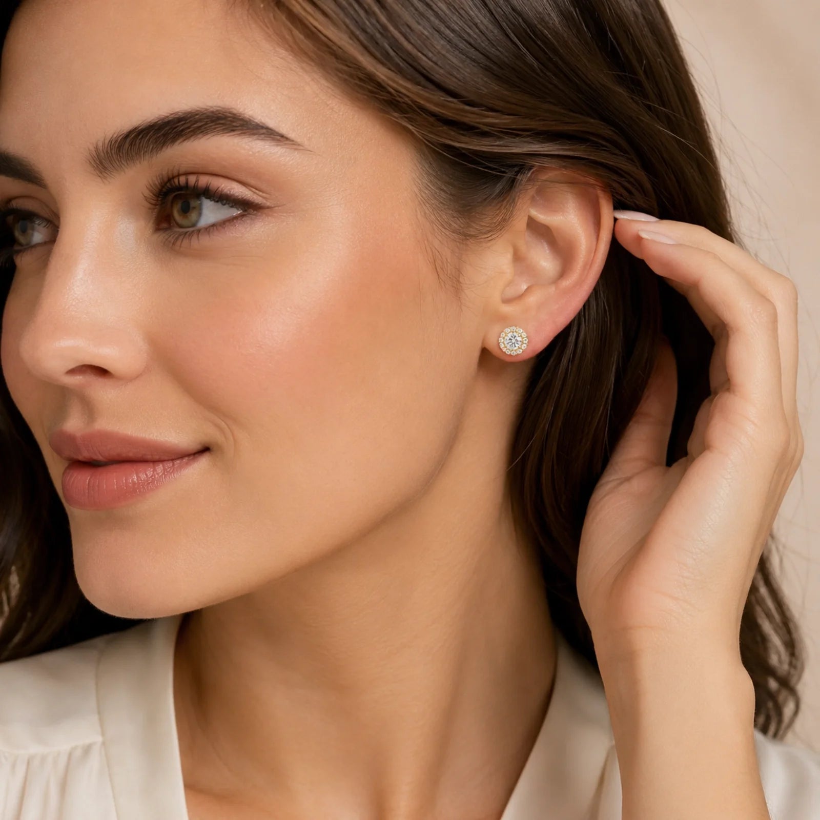Round Halo Lab-Grown Diamond Stud Earrings - Yellow