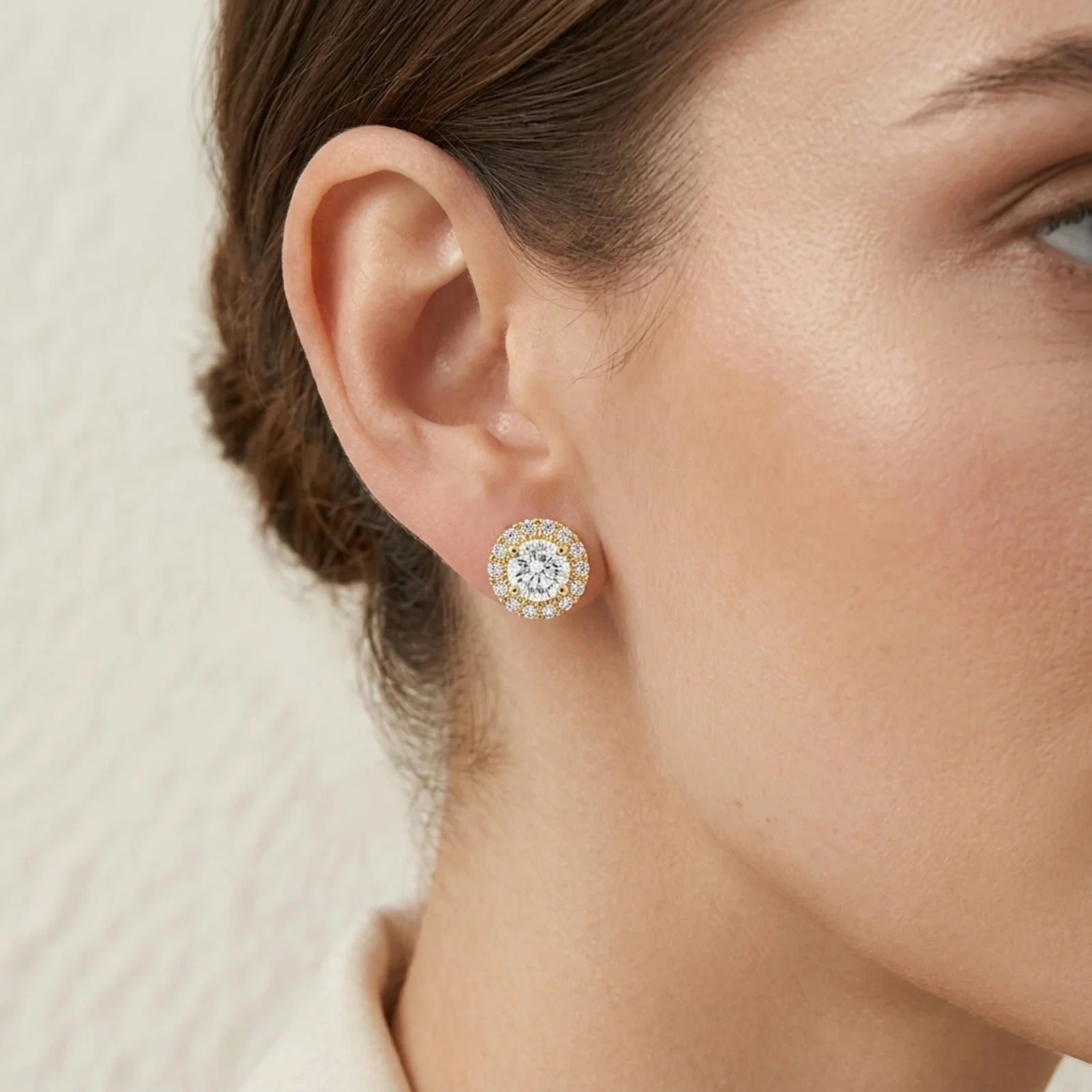 Round Halo Lab-Grown Diamond Stud Earrings - Yellow