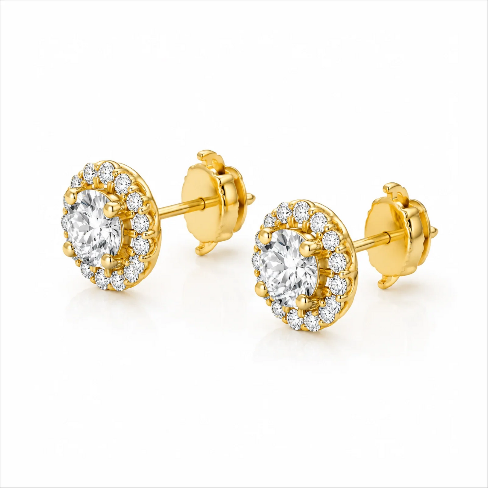Round Halo Lab-Grown Diamond Stud Earrings - Yellow