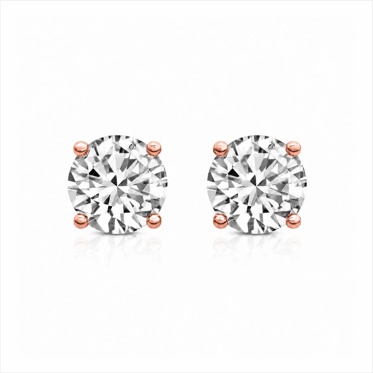 Four Prong Round Lab Diamond Stud Earrings - Rose