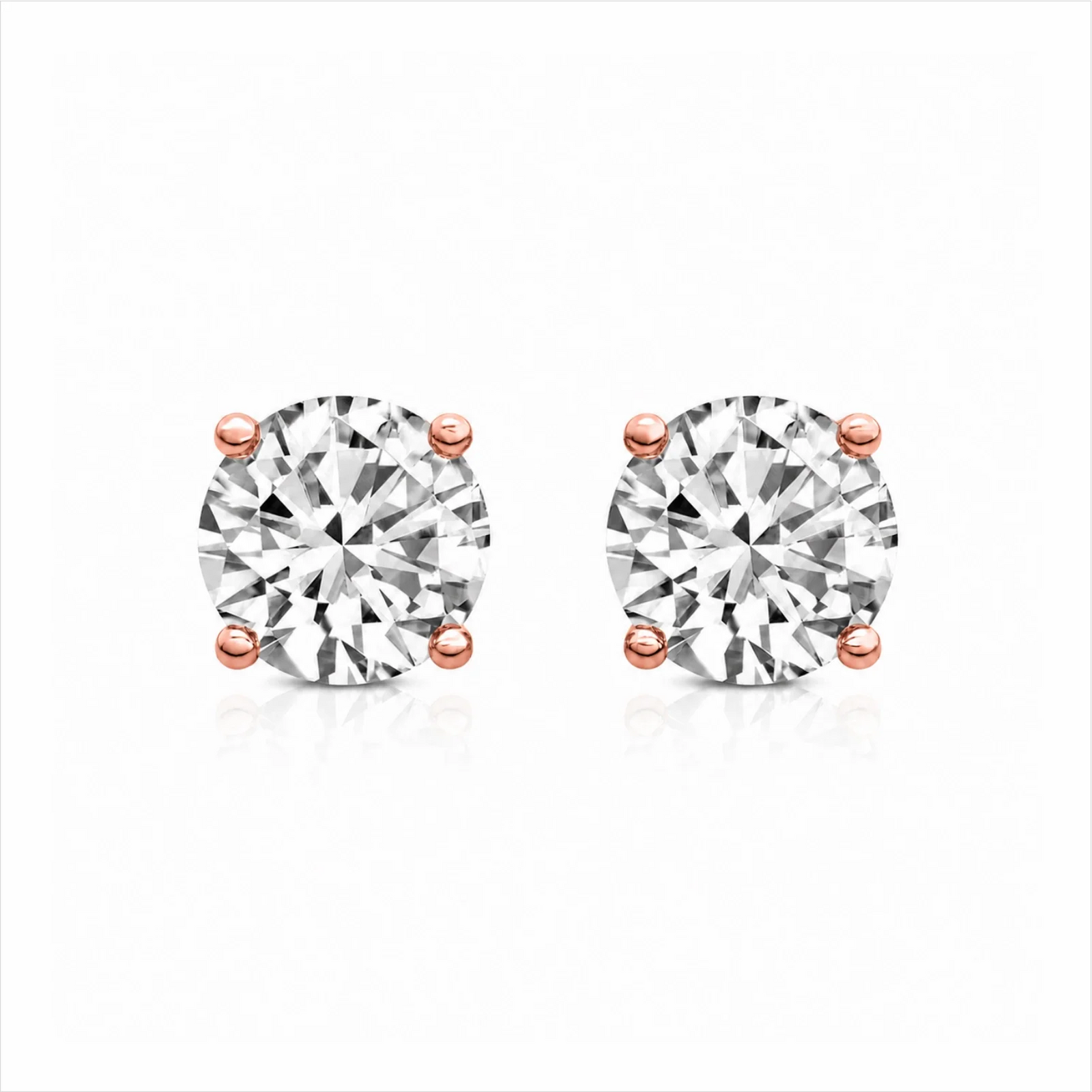 Four Prong Round Lab Diamond Stud Earrings - Rose
