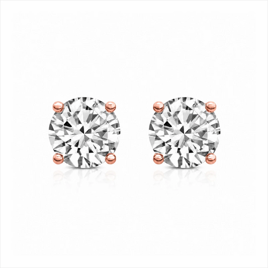 Four Prong Round Lab Diamond Stud Earrings - Rose