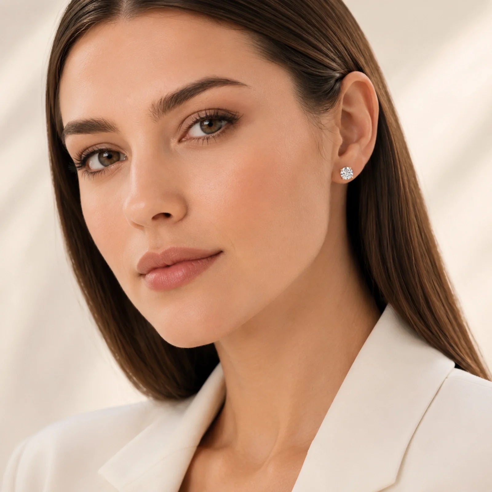 Four Prong Round Lab Diamond Stud Earrings - Rose