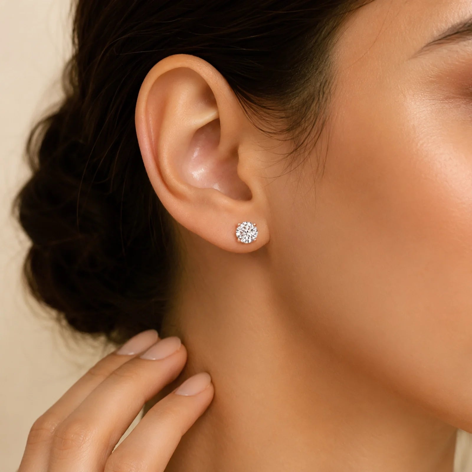 Four Prong Round Lab Diamond Stud Earrings - Rose