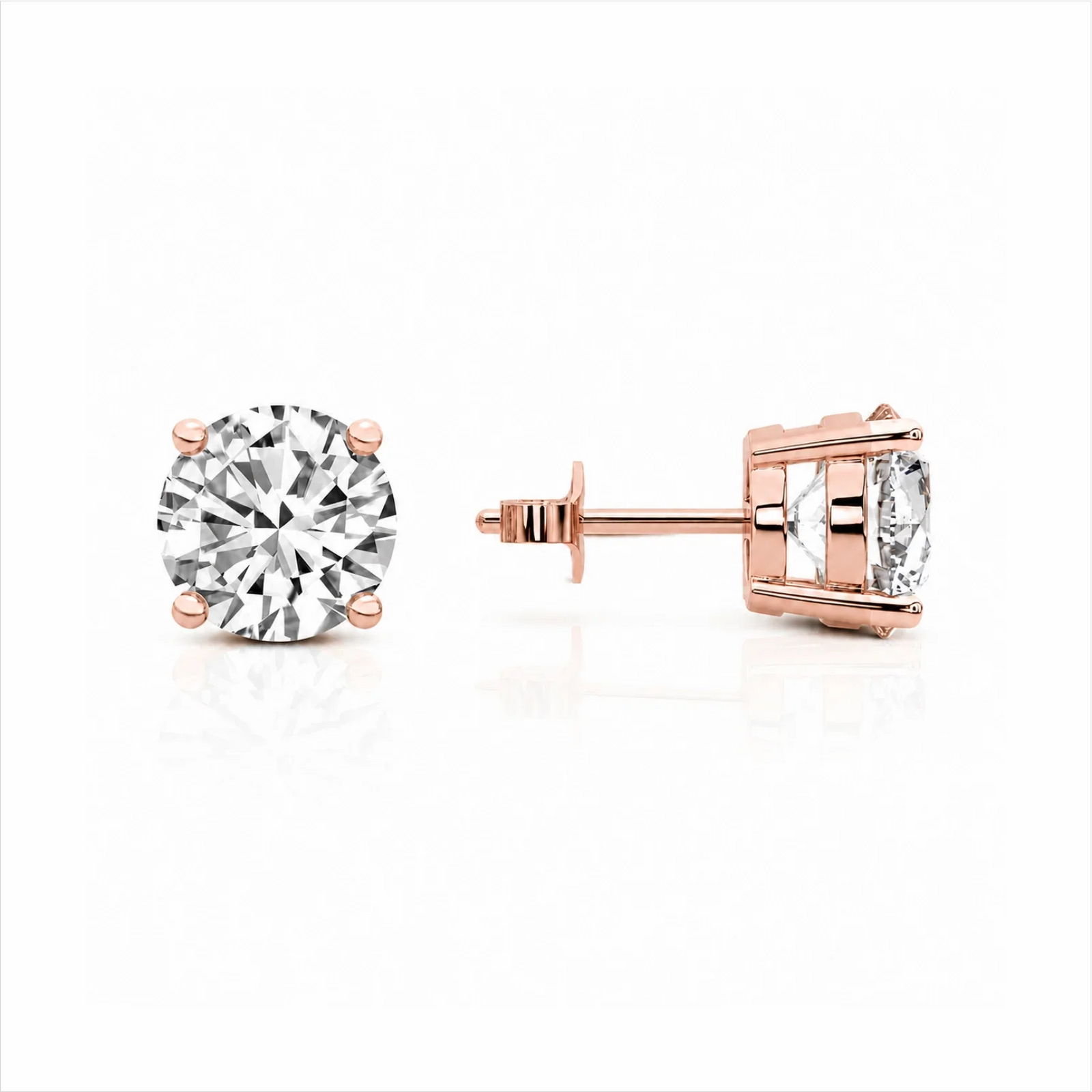 Four Prong Round Lab Diamond Stud Earrings - Rose