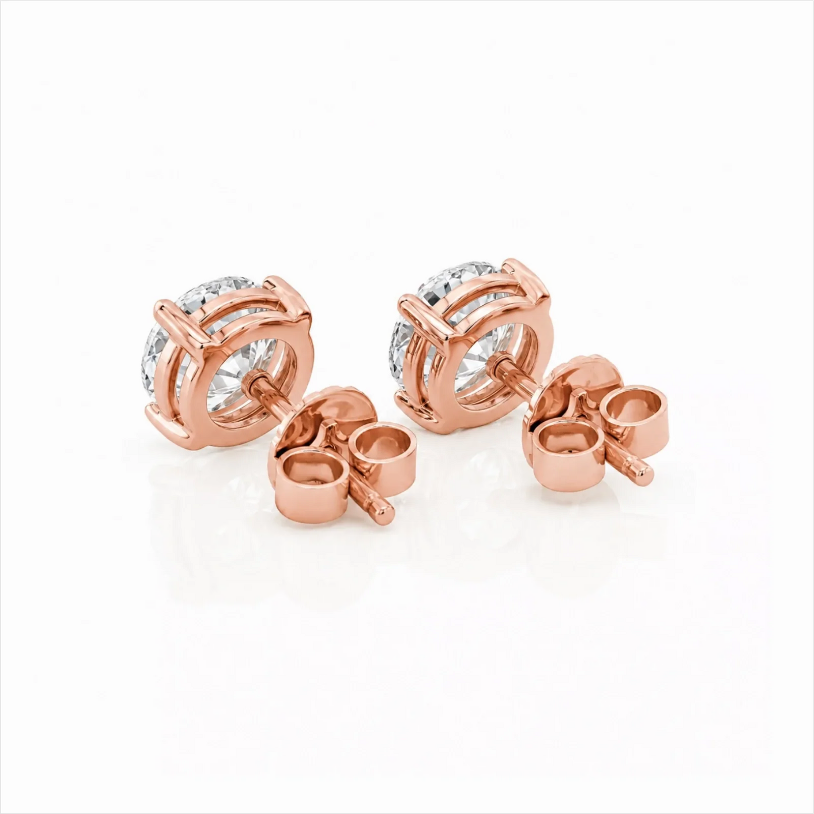 Four Prong Round Lab Diamond Stud Earrings - Rose