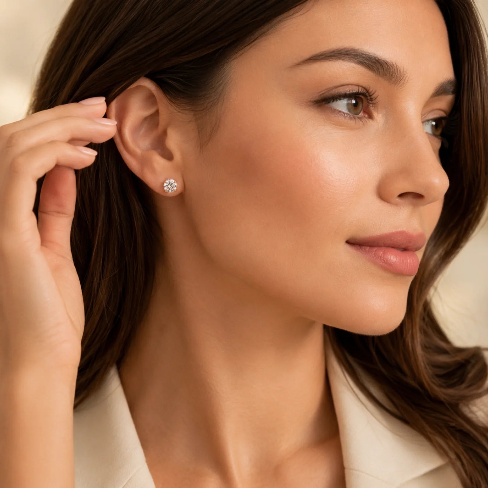 Four Prong Round Lab Diamond Stud Earrings - Rose