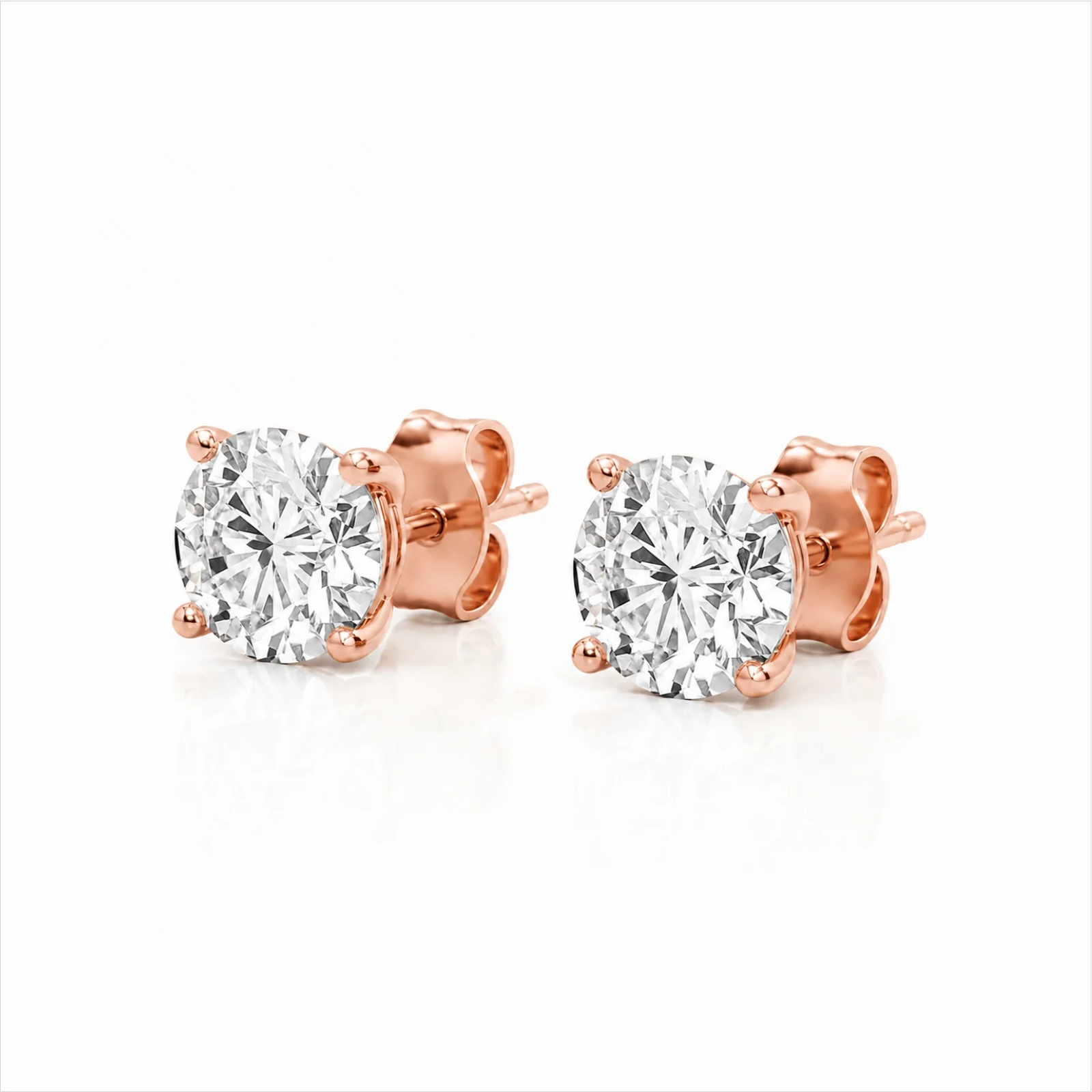 Four Prong Round Lab Diamond Stud Earrings - Rose