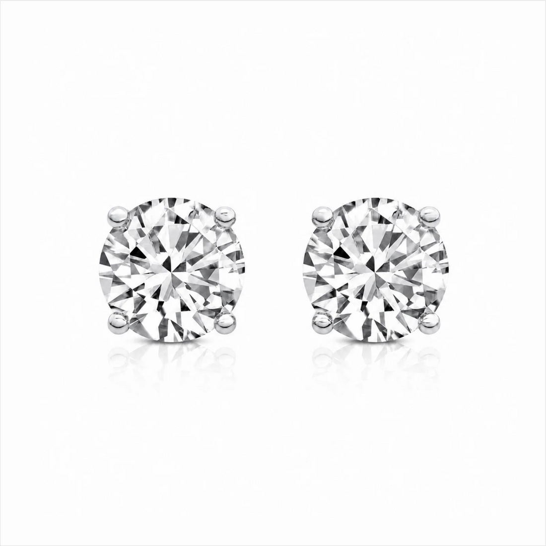 Four Prong Round Lab-Grown Diamond Stud Earrings - White Gold