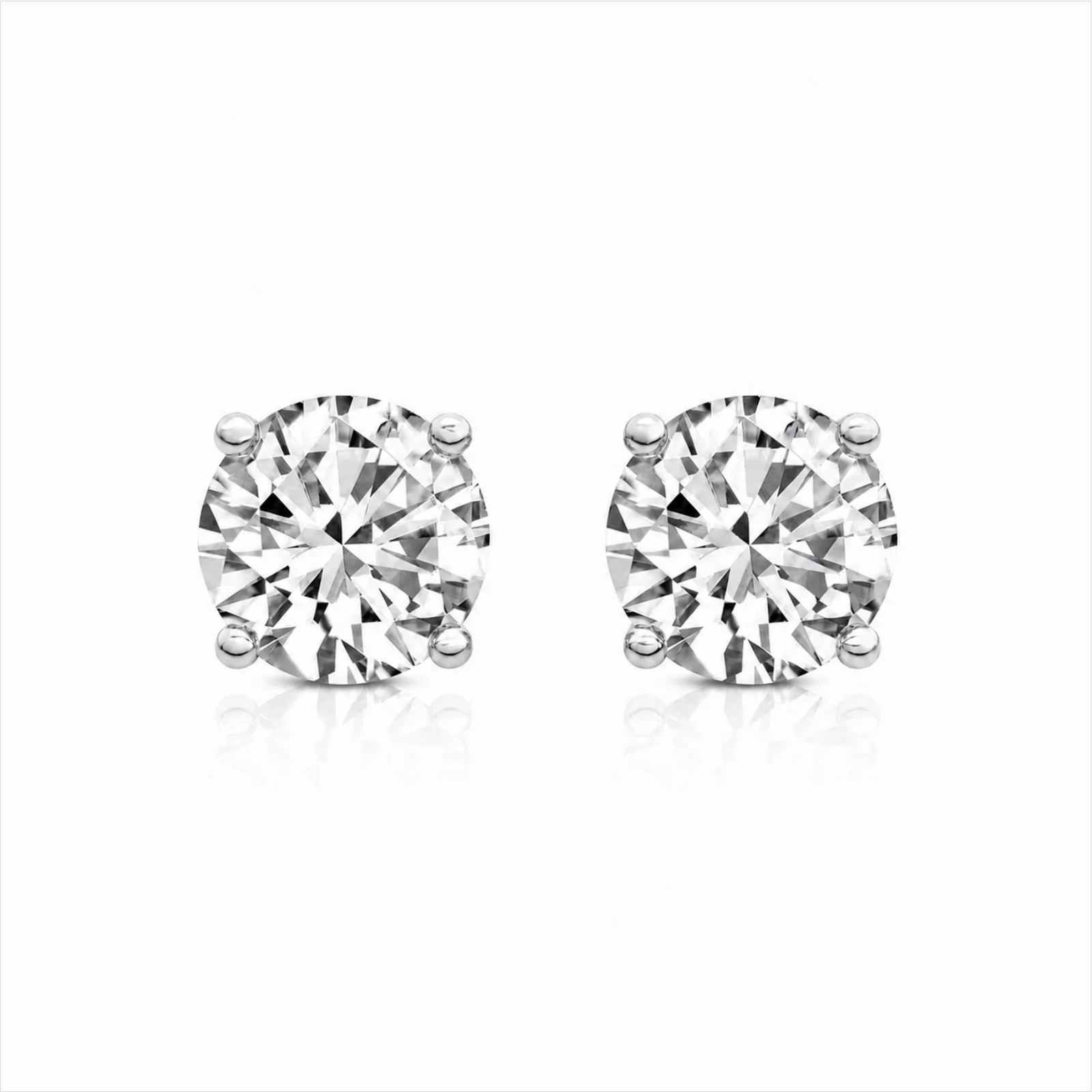 Four Prong Round Lab Diamond Stud Earrings - White