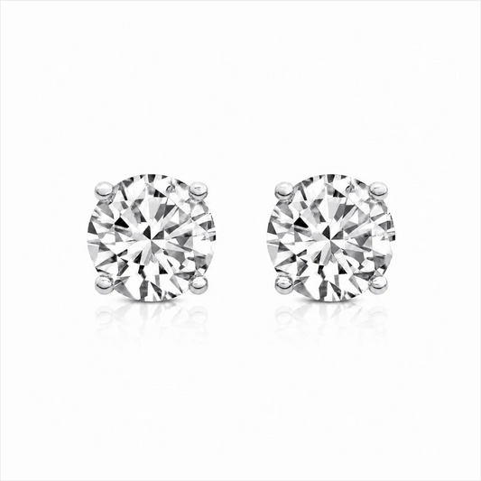 Four Prong Round Lab Diamond Stud Earrings - White