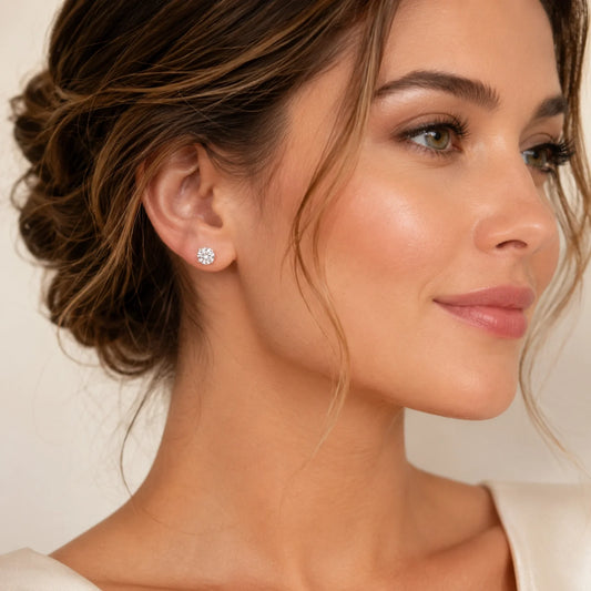 Four Prong Round Lab Diamond Stud Earrings - White