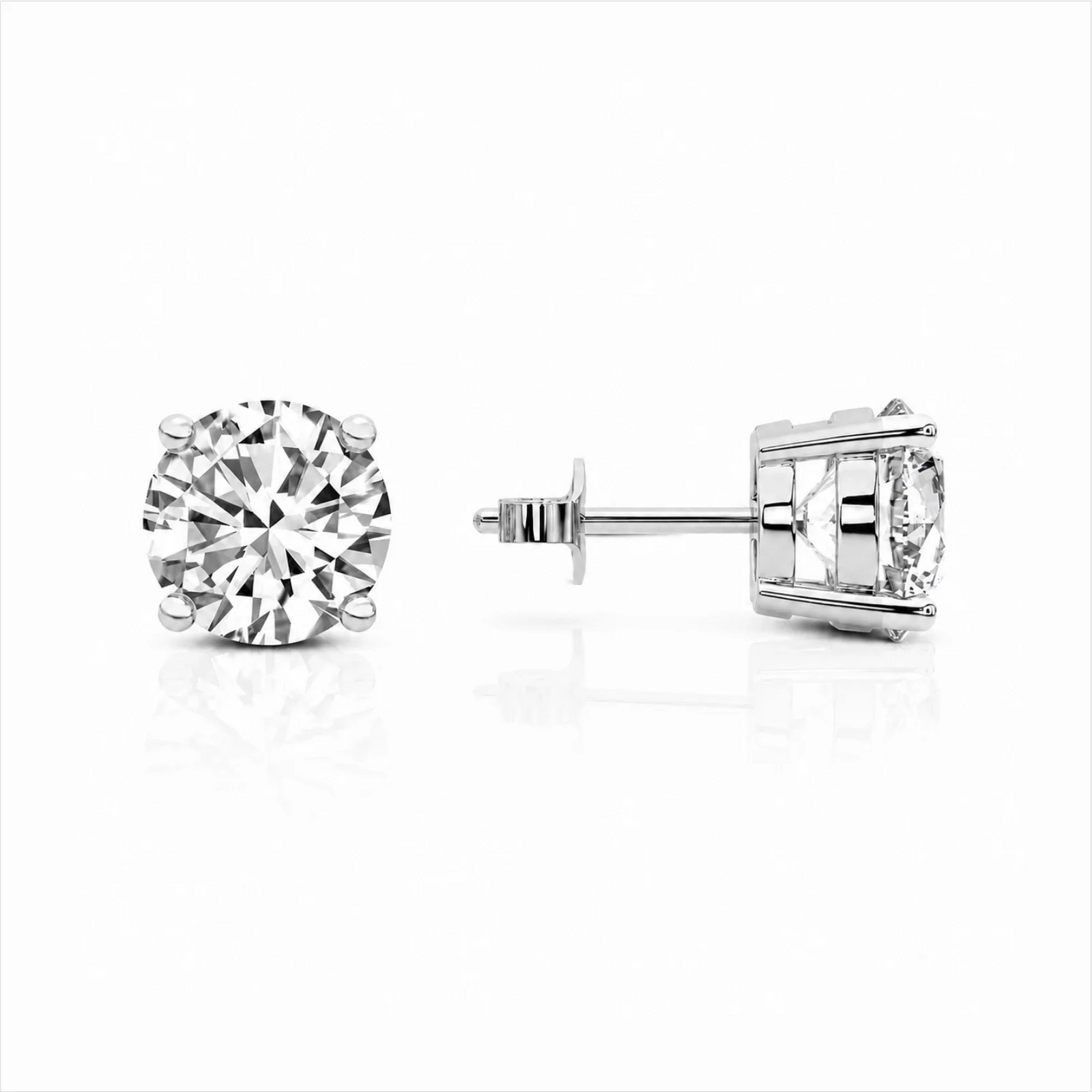 Four Prong Round Lab Diamond Stud Earrings - White