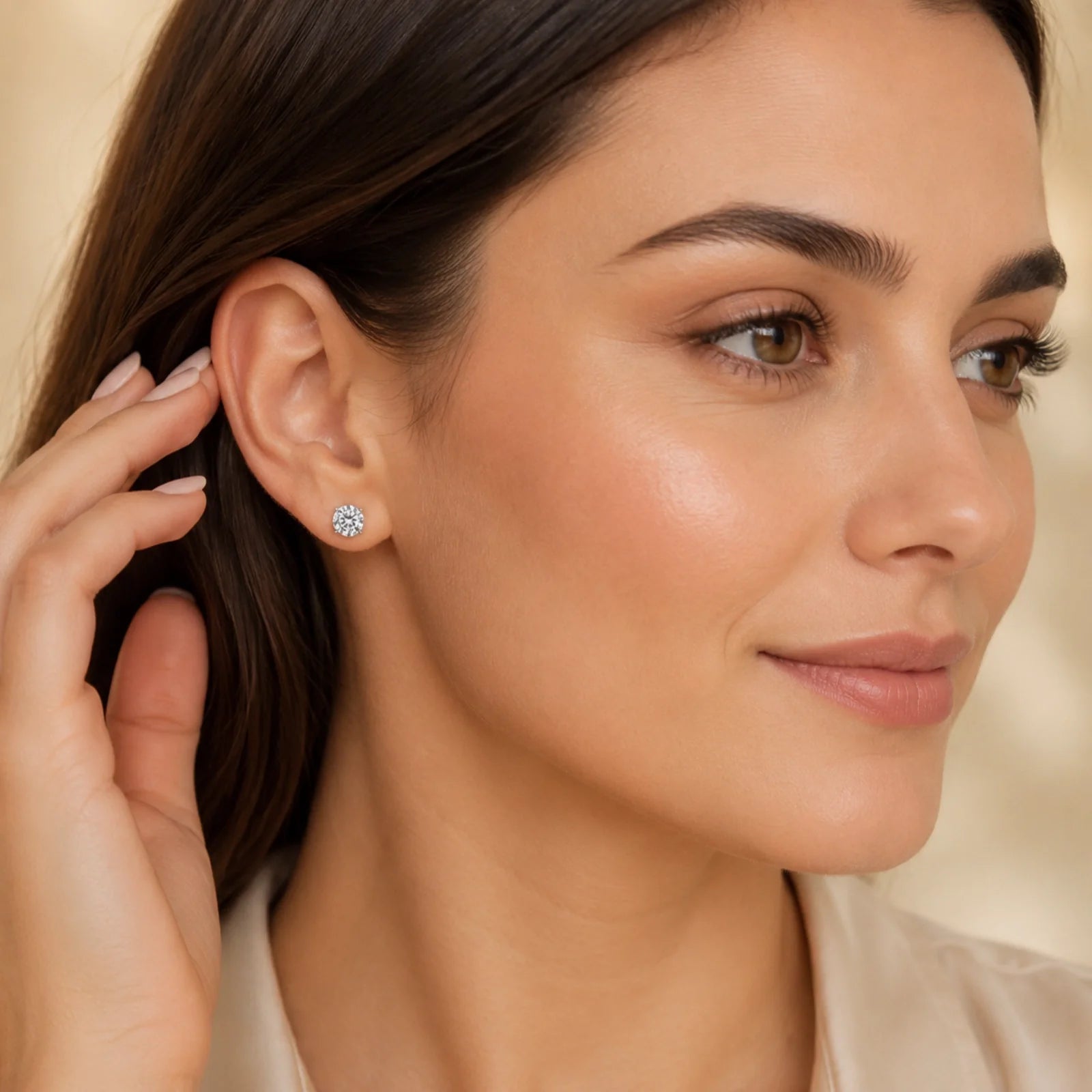 Four Prong Round Lab Diamond Stud Earrings - White