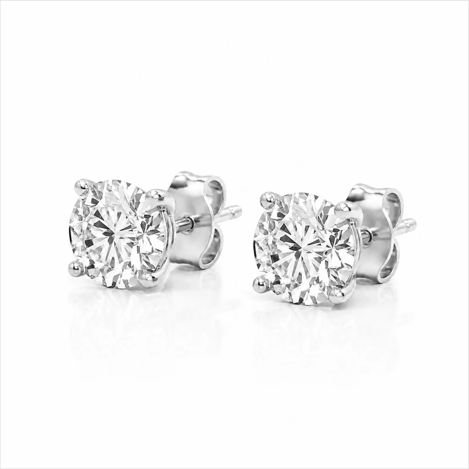 Four Prong Round Lab Diamond Stud Earrings - White