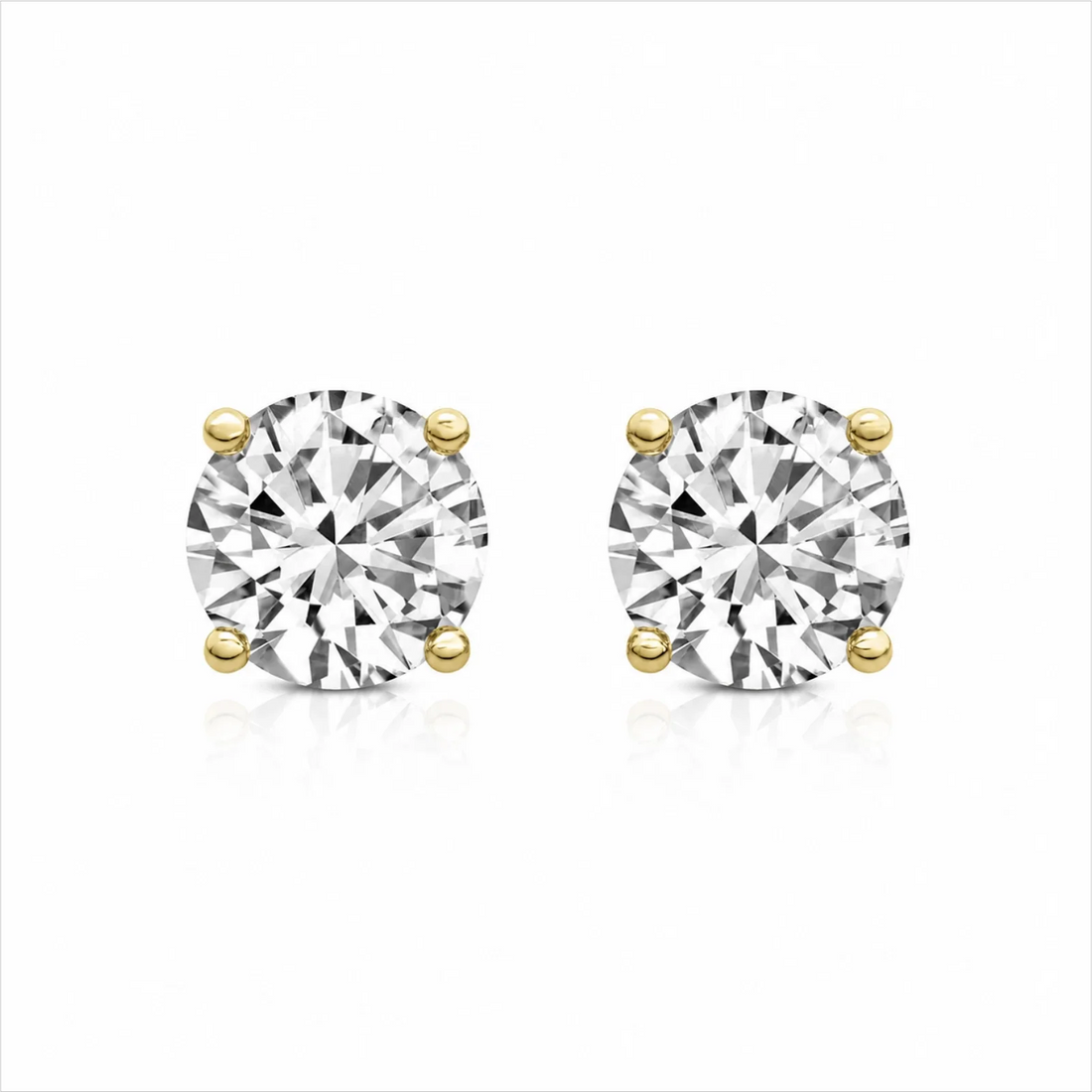 Four Prong Round Lab-Grown Diamond Stud Earrings - Yellow Gold