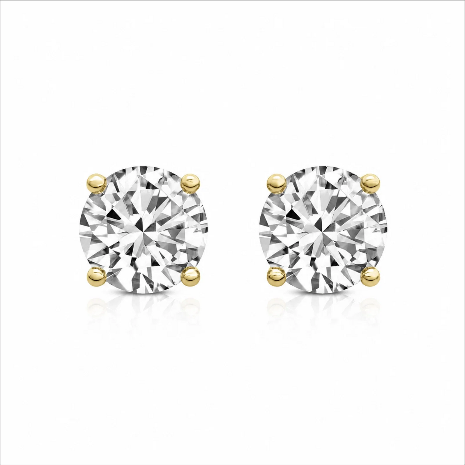 Four Prong Round Lab Diamond Stud Earrings - Yellow