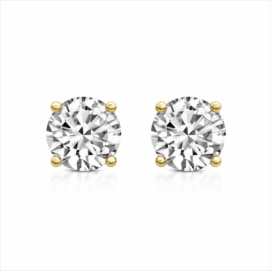 Four Prong Round Lab Diamond Stud Earrings - Yellow