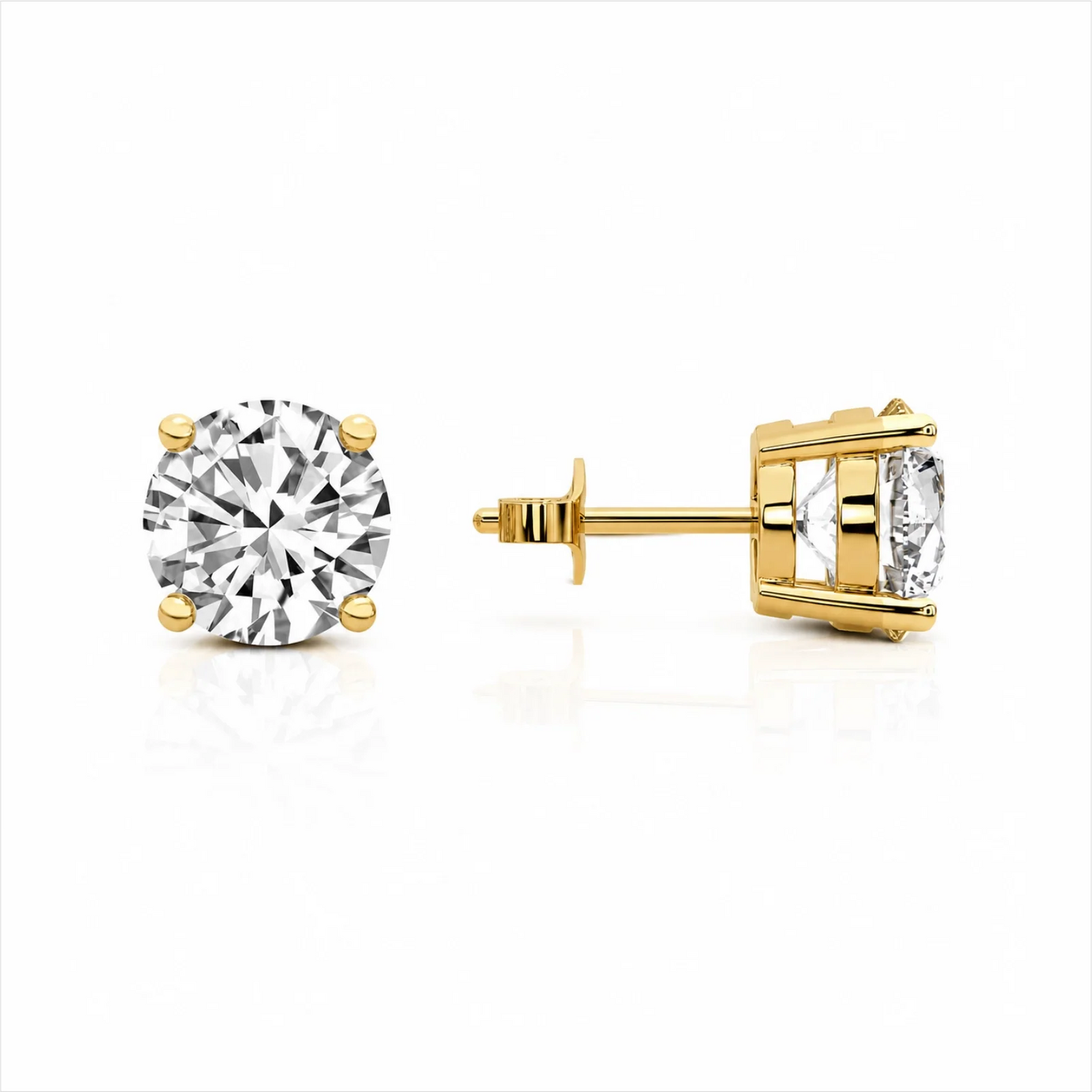Four Prong Round Lab Diamond Stud Earrings - Yellow