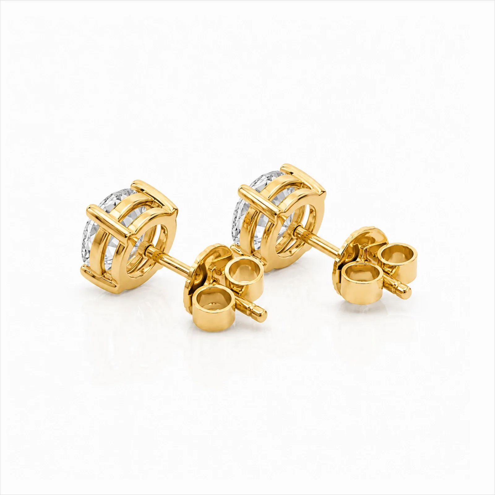 Four Prong Round Lab Diamond Stud Earrings - Yellow
