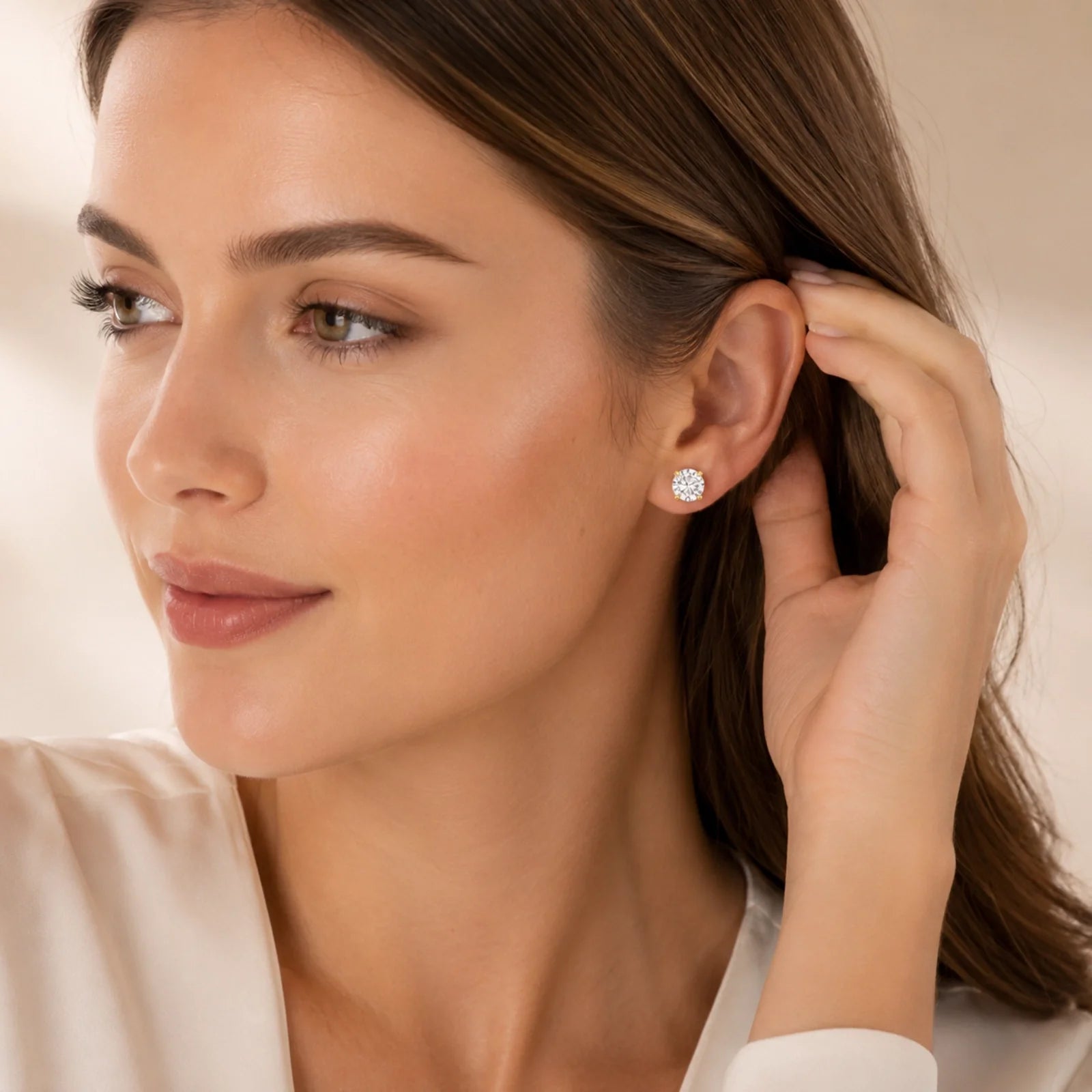 Four Prong Round Lab Diamond Stud Earrings - Yellow