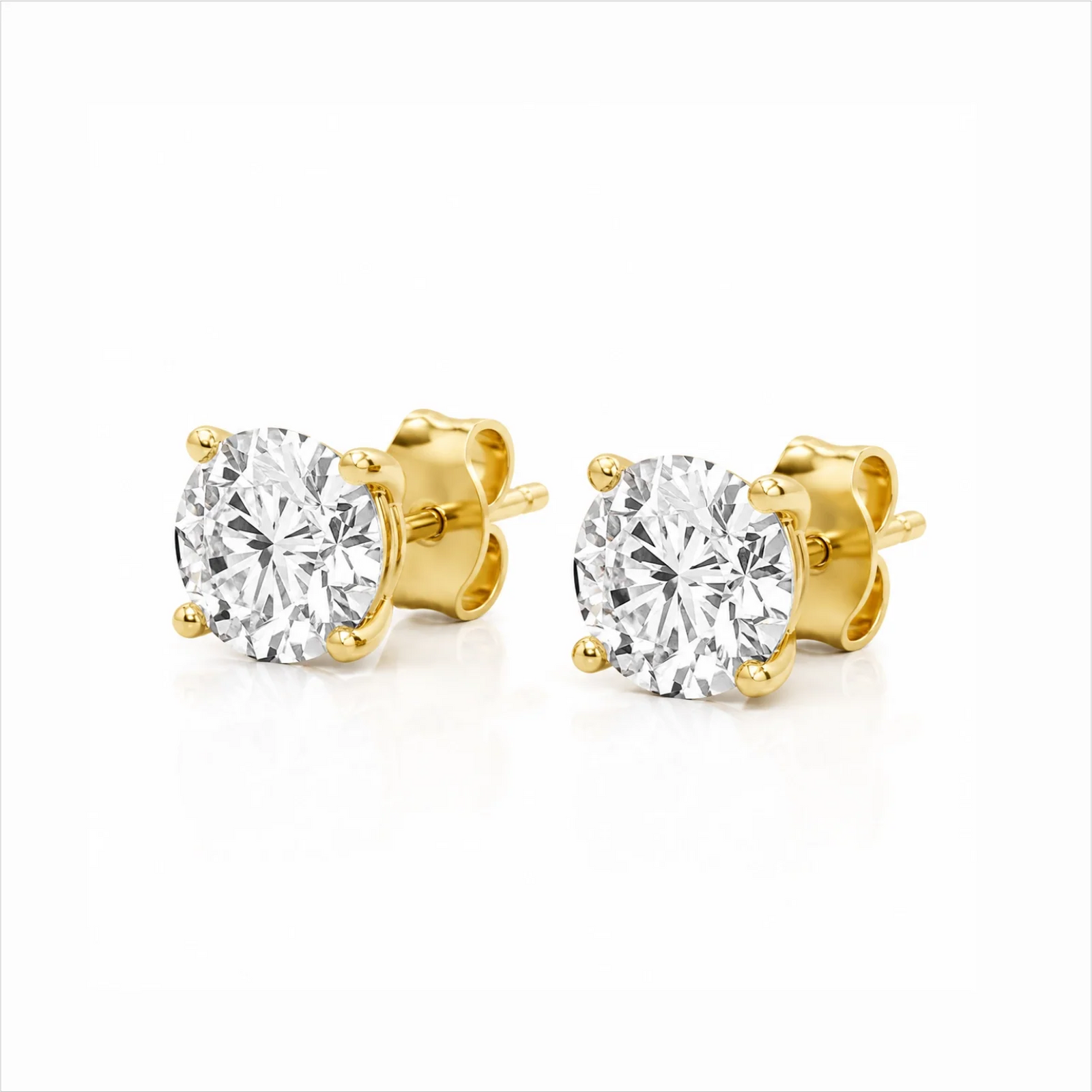 Four Prong Round Lab Diamond Stud Earrings - Yellow