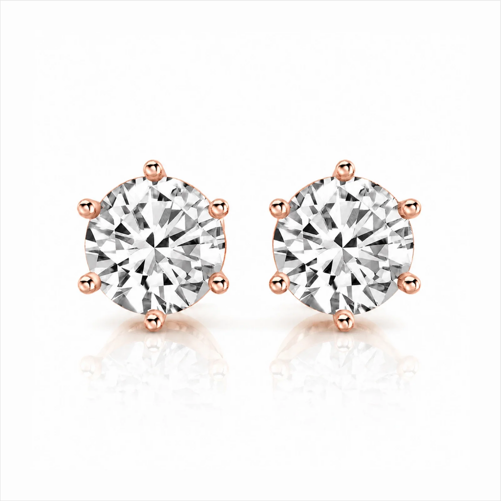 Six Prong Round Lab Diamond Stud Earrings - Rose