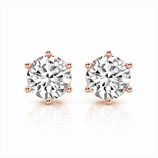 Six Prong Round Lab Diamond Stud Earrings - Rose