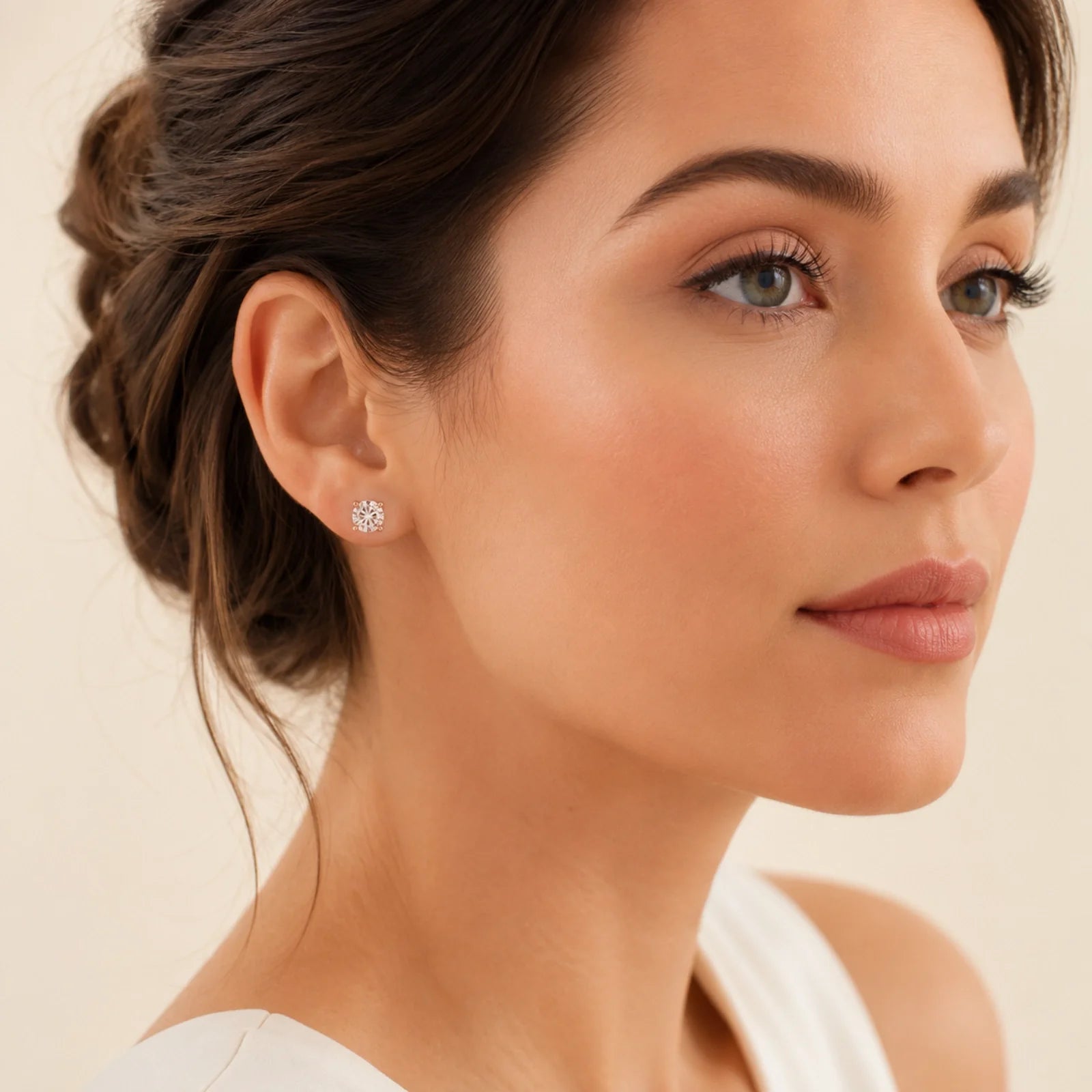 Six Prong Round Lab Diamond Stud Earrings - Rose