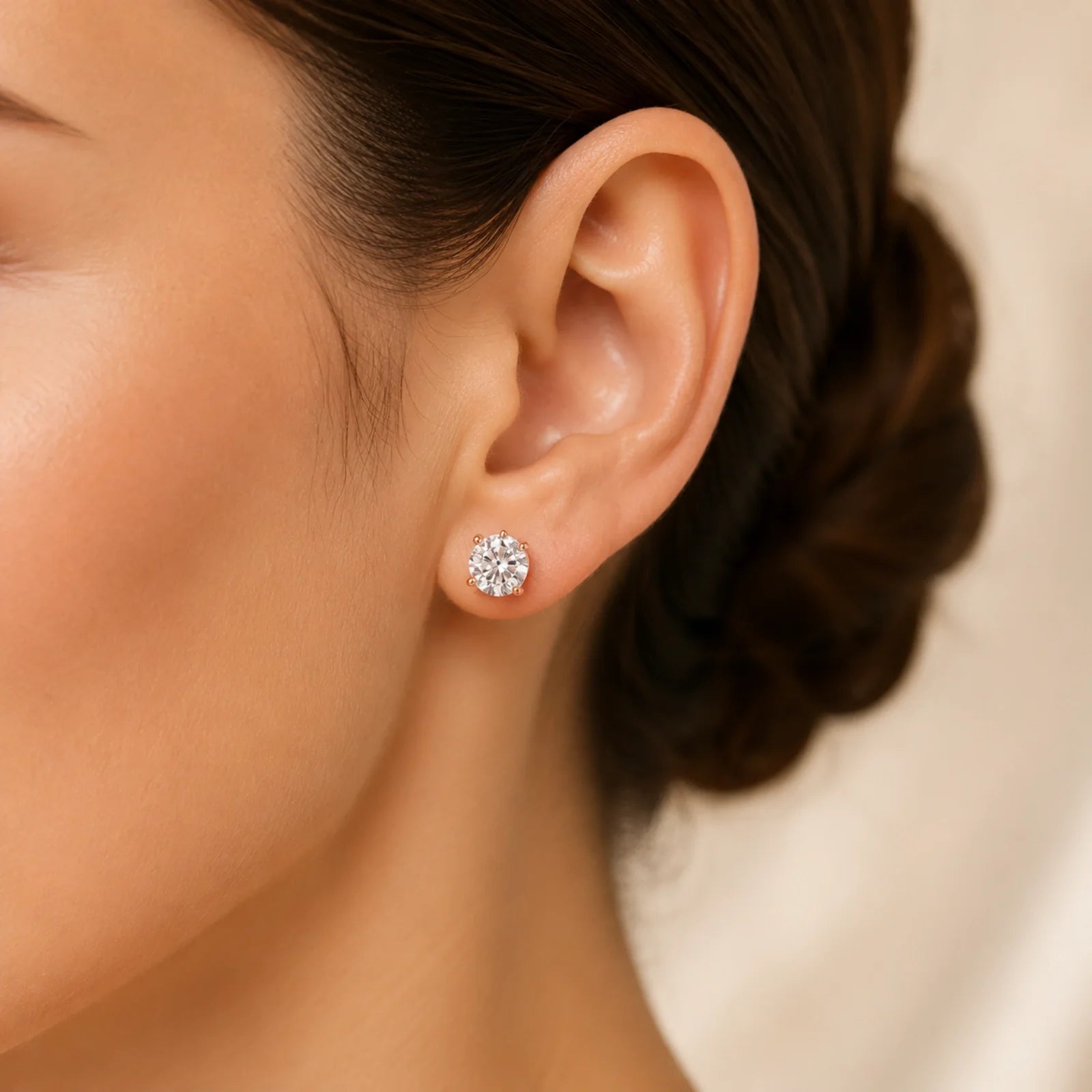 Six Prong Round Lab Diamond Stud Earrings - Rose